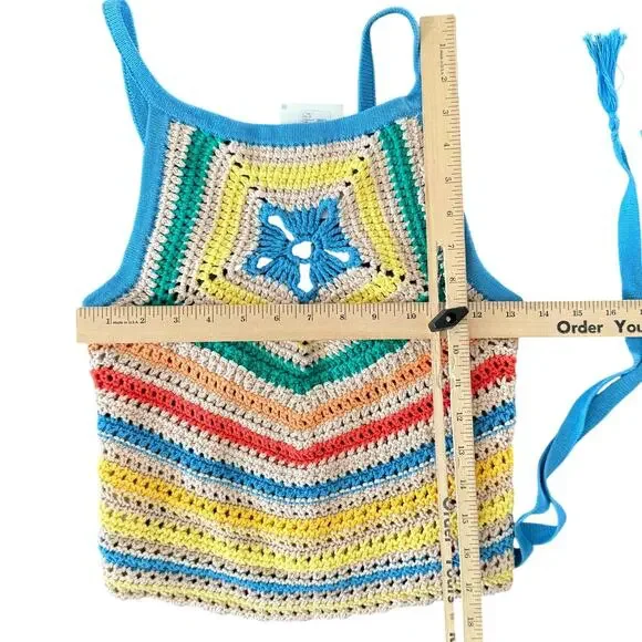 Mother Candy Stripe Cinch Tank Halter Top Fringe Midi Skirt Set size S NEW Tags - Picture 14 of 16